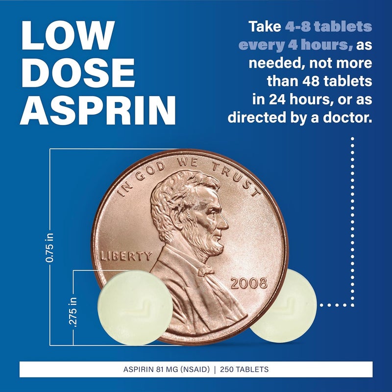 MAJOR Aspirin Low Dose 81 Mg - Pain Reliever (NSAID) - Enteric Coated - 250 Tablets - Image 3